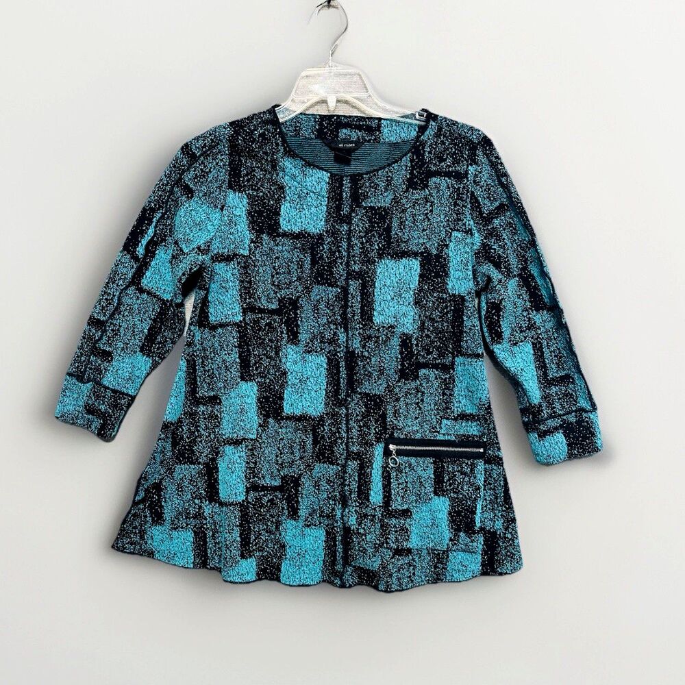 ALI MILES Tunic Top Womens Medium Abstract 3/4 Sleeves Zip Pocket Aline